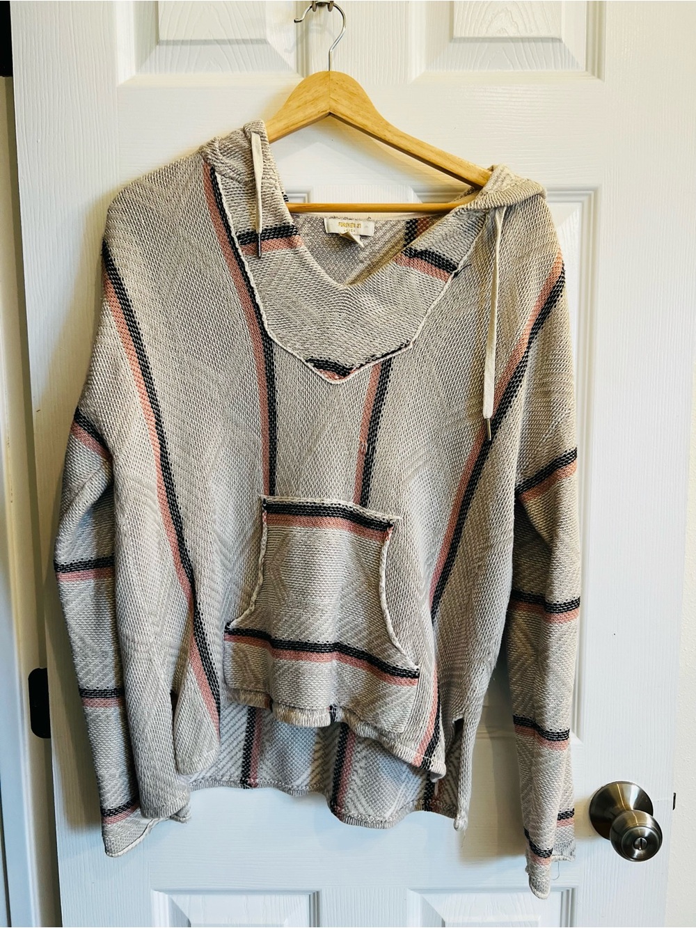 O'Neill Beige Hooded Striped Pullover with Front Pocket